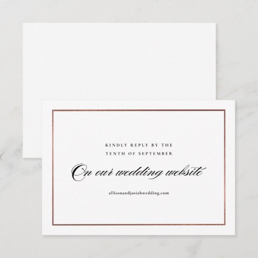 Klassieke Elegant Script Roos Gold Wedding Website RSVP Kaartje (Voorkant / Achterkant)