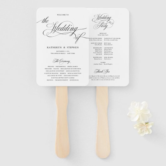 Klassieke Elegant Script Wedding Program Handfans Handwaaier (Voorkant en achterkant)