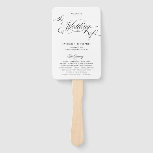 Klassieke Elegant Script Wedding Program Handfans Handwaaier (Voorkant)