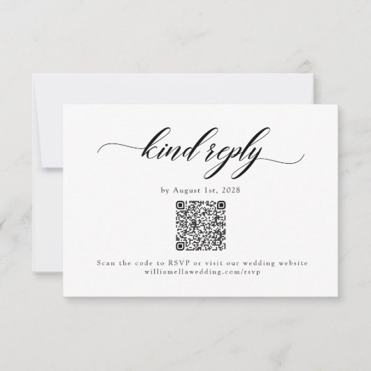 Klassieke Elegant Script Wedding QR Code RSVP Card (Voorkant)