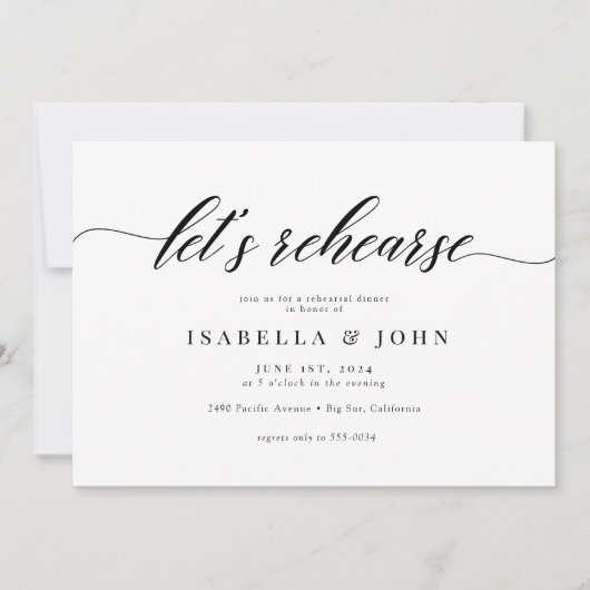 Klassieke Elegant Script Wedding Rehearsal Dinner Kaart (Voorkant)