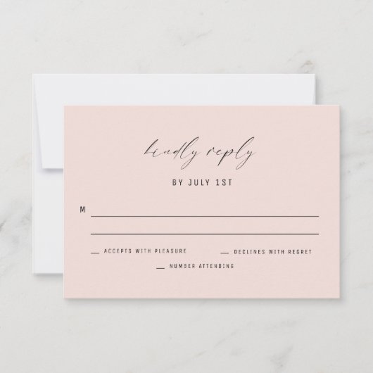 Klassieke elegant Soft Pink Wedding Reply Card Kaart (Voorkant)