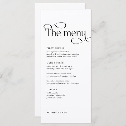 Klassieke Elegant Weddenlijstkaarten Menu (Voorkant / Achterkant)