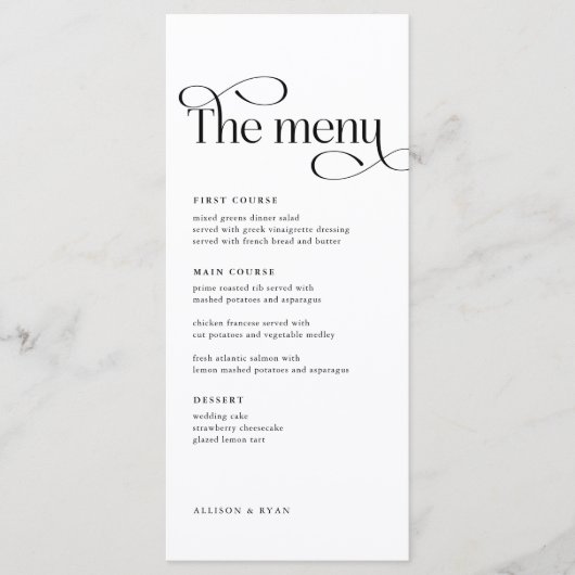 Klassieke Elegant Weddenlijstkaarten Menu (Voorkant)