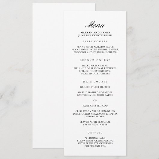 Klassieke Elegant Weddenrenmenu Menu (Voorkant / Achterkant)