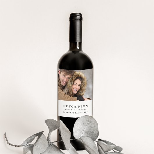Klassieke Elegant Wedding Favor Foto Wine Labels Wijn Etiket