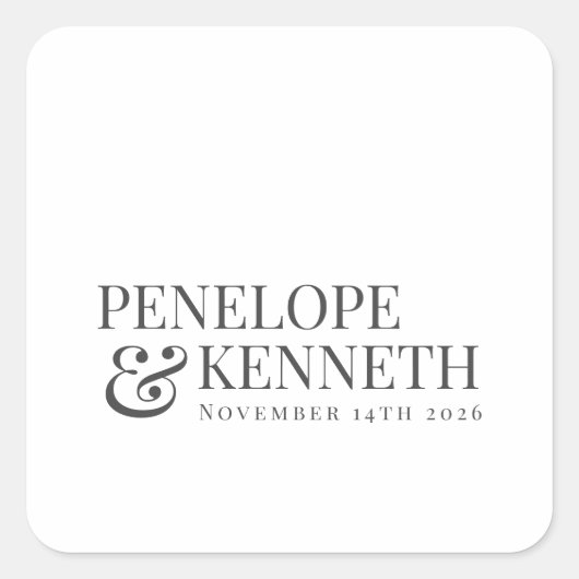 Klassieke Elegant White Custom Wedding Names Vierkante Sticker (Voorkant)