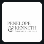 Klassieke Elegant White Custom Wedding Names Vierkante Sticker<br><div class="desc">Klassieke Elegant Typography Custom Wedding Names Square Sticker with White Background</div>