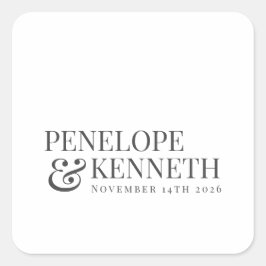Klassieke Elegant White Custom Wedding Names Vierkante Sticker