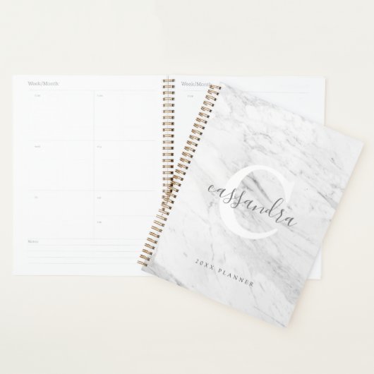 Klassieke Elegant White Monogram Marble Texture Planner (Display)