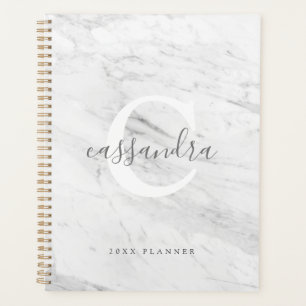 Klassieke Elegant White Monogram Marble Texture Planner