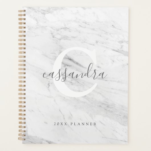 Klassieke Elegant White Monogram Marble Texture Planner (Voorkant)