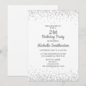 Klassieke Elegant White Silver Glitter 21st Birthd Kaart (Voorkant / Achterkant)
