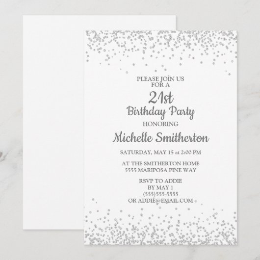 Klassieke Elegant White Silver Glitter 21st Birthd Kaart (Voorkant / Achterkant)