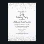 Klassieke Elegant White Silver Glitter 21st Birthd Kaart<br><div class="desc">Klassieke en elegante uitnodiging van de 21ste verjaardagspartij in wit met zilveren glitter en een calligrafische doopvont.</div>