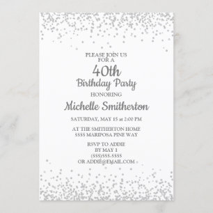 Klassieke Elegant White Silver Glitter 40th Birthd Kaart