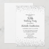 Klassieke Elegant White Silver Glitter 50th Birthd Kaart (Voorkant / Achterkant)