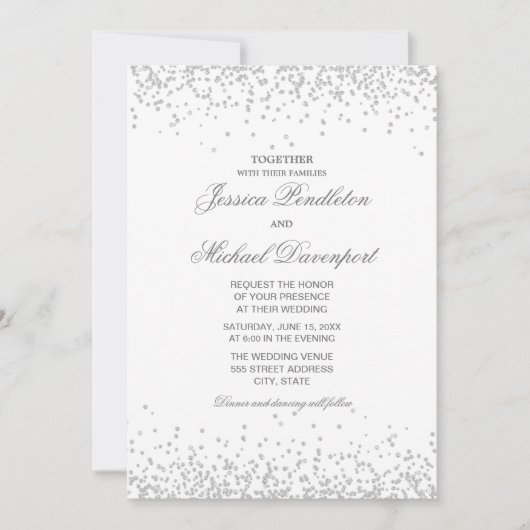 Klassieke Elegant White Silver Glitter Wedding Kaart (Voorkant)