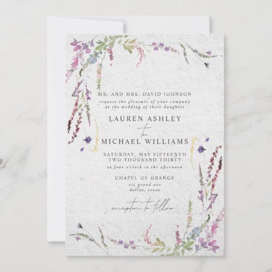 Klassieke Elegant Wilde Waterverf Formele Kaart (Voorkant)