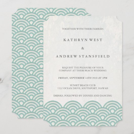 Klassieke elegant zacht groen + wit strand huwelij kaart (Voorkant / Achterkant)