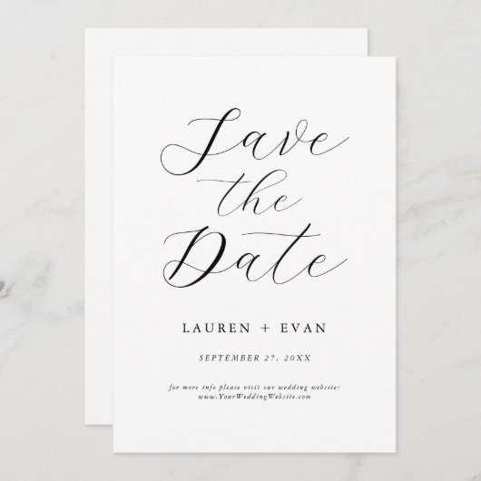Klassieke elegant zwart en wit sparen de Datum Kaart (Voorkant / Achterkant)