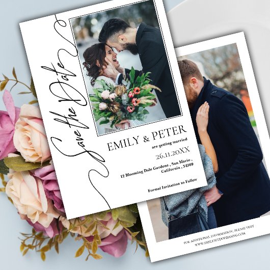 Klassieke Elegante 2 Foto Bruiloft Save the Date