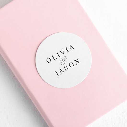 Klassieke Elegante Ampersand Witte Bruiloft Ronde Sticker