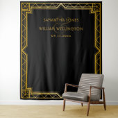 Klassieke Elegante Art Deco Zwarte Gouden Trouw Ta Wandkleed (In situ)