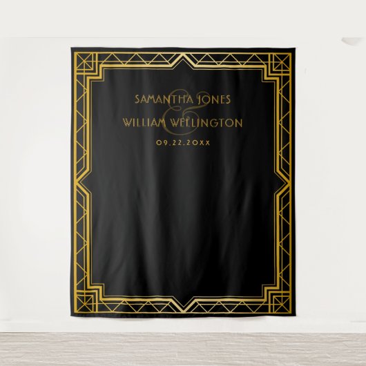 Klassieke Elegante Art Deco Zwarte Gouden Trouw Ta Wandkleed (Voorkant)