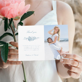 Klassieke Elegante Blauw-Wit Bloemen Foto Bedankkaart