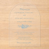 Klassieke Elegante Blauwe Bloemen Acryl Uitnodigingen (Voorkant)