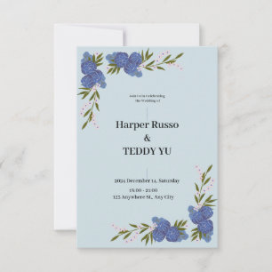 Klassieke elegante blauwe bruiloft uitnodiging