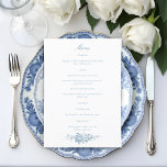 Klassieke Elegante Blauwe en Witte Bloemen Menu<br><div class="desc">Dit tijdloze blauw-witte bloemontwerp weerspiegelt uw liefde voor de charme van de oude wereld,  klassieke stijl en ingetogen elegantie. Deze mooie suite is voorzien van een eenvoudig rozen ornament aangevuld met een naadloos bloemig toiletpatroon.</div>