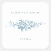 Klassieke Elegante Blauwe en Witte Bloemen Vierkante Sticker (Voorkant)