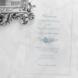 Klassieke Elegante Blauwe Gegraveerde Bloemen Acryl Uitnodigingen