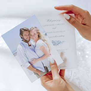 Klassieke Elegante Blauwe Gegraveerde Bloemen Vellum Uitnodigingen