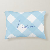 Klassieke Elegante Blauwe Gingham Jongenskwekerij Accent Kussen (Voorkant)