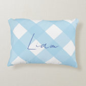 Klassieke Elegante Blauwe Gingham Jongenskwekerij Accent Kussen (Achterkant)