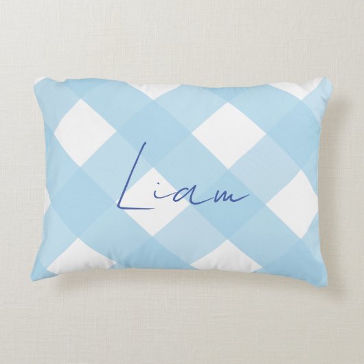 Klassieke Elegante Blauwe Gingham Jongenskwekerij Accent Kussen (Achterkant)