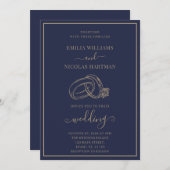 Klassieke Elegante Blauwe Minimalistische Bruiloft Kaart (Voorkant / Achterkant)