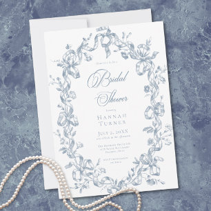 Klassieke Elegante Blauwe Ovale Lint Bruidsdouche Kaart