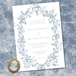 Klassieke Elegante Blauwe Ovale Lint Kader Bruilof Kaart