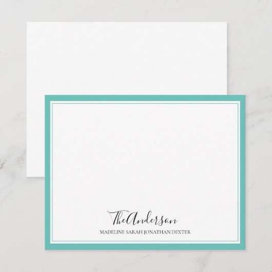 Klassieke, elegante Blauwgroen uitlijnrand van de  Notitiekaartje (Voorkant / Achterkant)