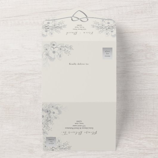 Klassieke Elegante  Bloemen Huwelijk All In One Uitnodiging (Buitenkant)