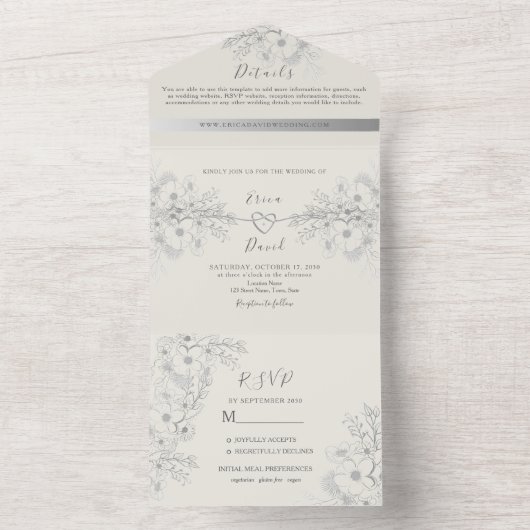 Klassieke Elegante  Bloemen Huwelijk All In One Uitnodiging (Binnen)