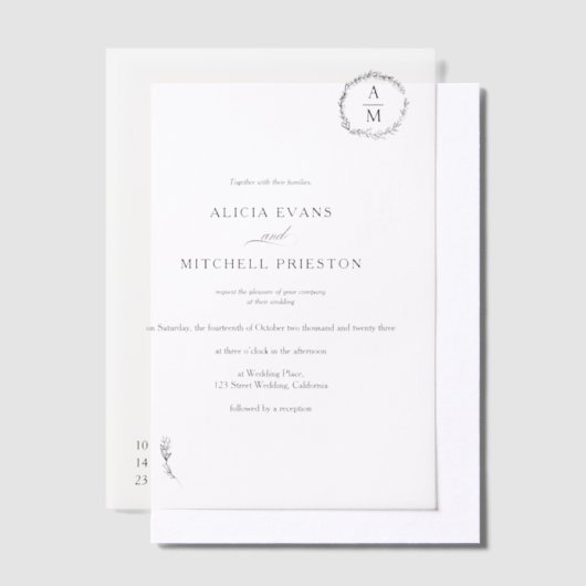 Klassieke Elegante Bloemen Monogram Huwelijk Vellum Uitnodigingen (Offset)