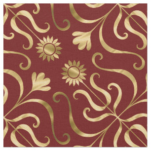 Klassieke Elegante Bloemendamask Rood & Goud Zonne Stof