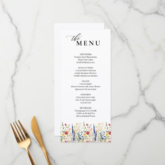 Klassieke Elegante Bloementuin Bloom Wedding Menu (Voorkant / Achterkant in situ)