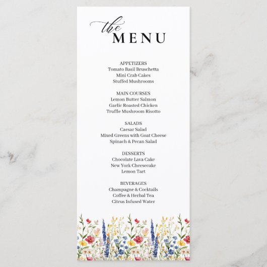 Klassieke Elegante Bloementuin Bloom Wedding Menu (Voorkant)