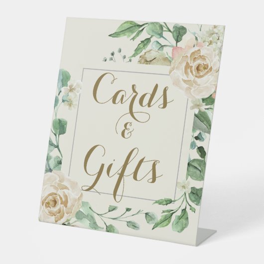 Klassieke Elegante Bloemrijke Bruidsuitnodiging Reclamebord Met Voetstuk (Voorkant)